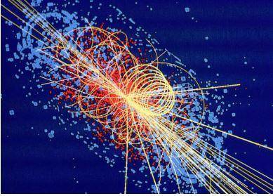 На рисунке показан результат столкновения двух протонов в большом адронном ускорителе. Каждый линия