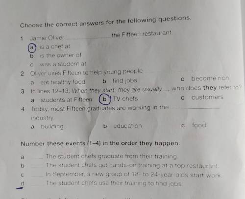 Choose the correct answers for the following questions? Number these events (1-4) in the order they