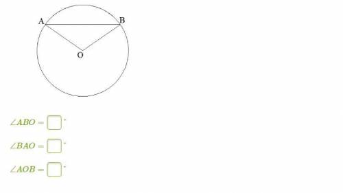Обчисли кути трикутника AOB, якщо дуга ∪AB= 66°. ∠ABO= ° ∠BAO= ° ∠AOB= °