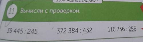 11 Вычисли с проверкой. 39 445:245 372 384 : 432 116 736: 256