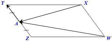 Дан параллелограмм WXYZ. YA=AZ. Вырази вектор WA−→− через вектор XA−→− и AY−→−. h3.png Выбери правил