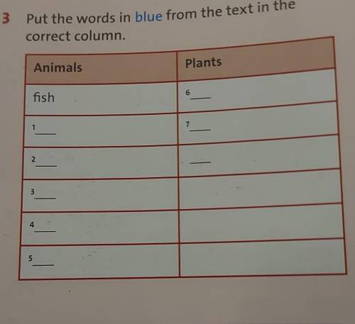 3 plants in the park? Put the words in blue from the text in the correct column. Animals Plants 6 fi
