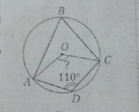 Четырёхугольник ABCD вписан в окружность с центром в точке O. Если угол ADC=110°, то угол B=