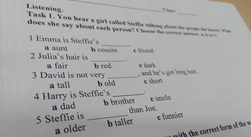 Class: Listening. Task 1. You hear a girl called Steffie talking about the people she knows. What do
