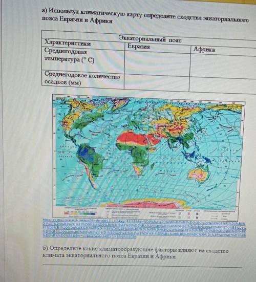 А) Используя климатическую карту определите сходства экваториального пояса Евразни и Африки Экватори