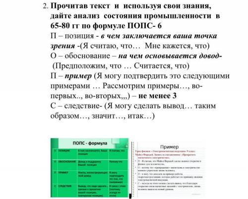 Прочитав текст и используя свои знания, дайте анализ состояния промышленности в 65-80 гг по формуле