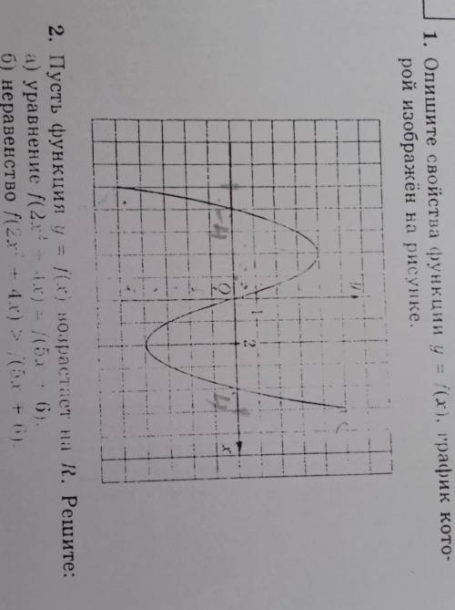 1.Опишите свойства функции y=f(x), график которой изображëн на рисунке 2.Пусть функция y=f(x) возрас
