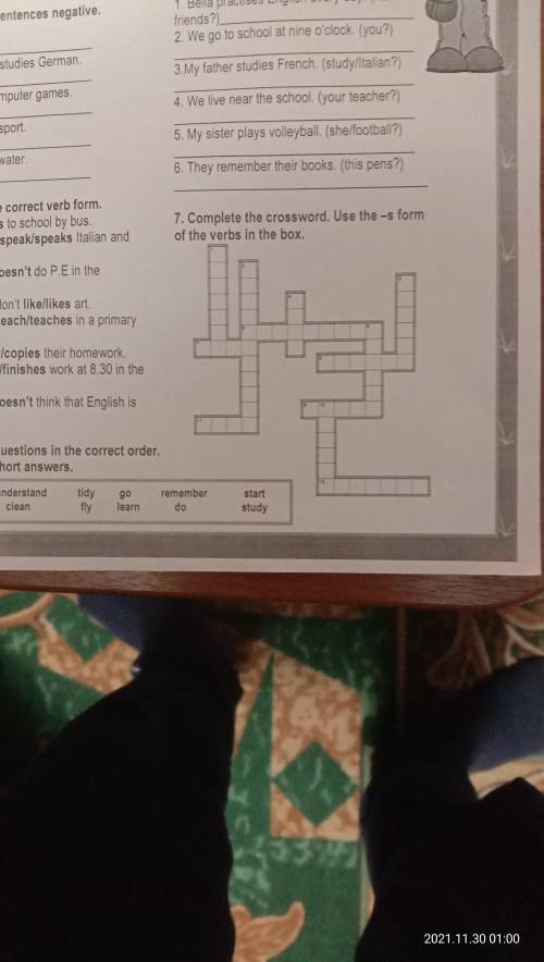 7. Complete the crossword. Use the form of the verbs in the box Listen, understand, tidy, go, rememb