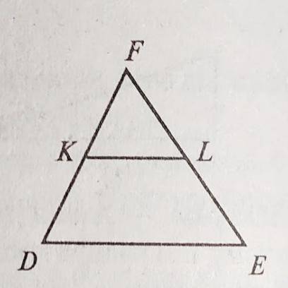 KL – средняя линия треугольника DFE, DF = 10 см, FE=12 см . Чему равны отрезки DK, KF, FL и LE? (смо