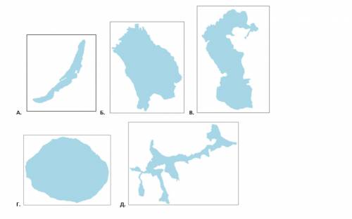 Рассмотрите представленные ниже рисунки. Найдите соответствия между контурами озер и их названиями: