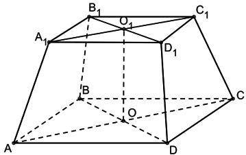 Дана правильная четырёхугольная усечённая пирамида высотой 7 см (см. рис.). В основаниях лежат квадр