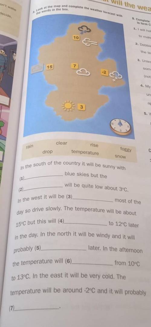 Look at the map and complete the weather forecast with the words in the box ( )
