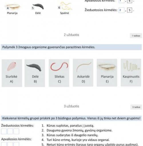 Отметьте 3 паразитических червей, обитающих в организме человека.