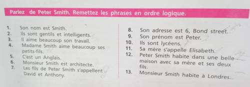 Распределите в правильном порядке. 1. Son nom est Smith. 2. Ils sont gentils et intelligents 4. Mada