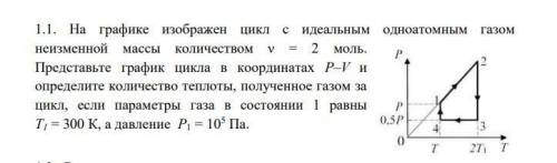 На графике изображен цикл с идеальным одноатомным газом неизменной массы количеством ν = 2 моль. Пр