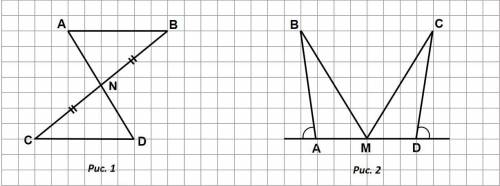 Точка М –середина AD, а точки Bи Cлежат по одну сторону от ADтак, что AB= CDи 1 = 2(см. рис. 2). Док