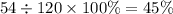 54 \div 120 \times 100\% = 45\%