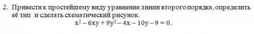 Привести к простейшему виду уравнение линии второго порядка, определить её тип и сделать схематическ