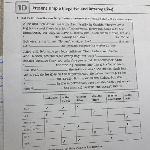 УМОЛЯЮ 1 Read the text about the Jones family. Then look at the table and complete the text with the