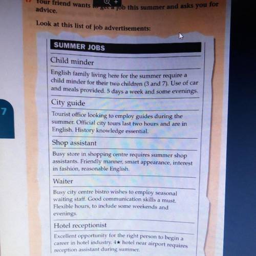 написать эссе Your friend wants to get job this summer and asks you for advice Look at this list of