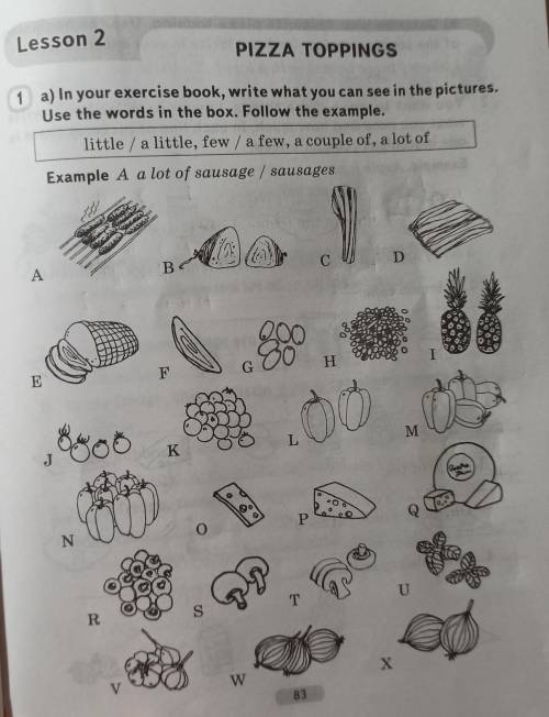 Lesson 2 PIZZA TOPPINGS 1 a) In your exercise book, write what you can see in the pictures. Use the