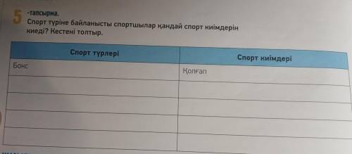 ЖАЗЫЛЫМ -тапсырма. 5 Спорт түріне байланысты спортшылар қандай спорт киімдерін киеді? Кестені толтыр