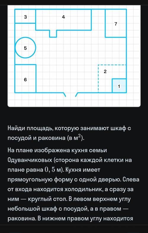 найди площадь которую занемает шкаф с посудой и раковиной в м 2