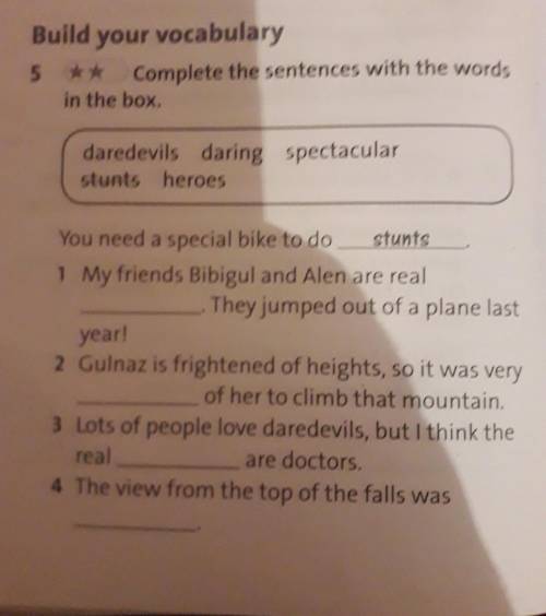 Build your vocabulary 5 ** Complete the sentences with the words in the box. n?юю daredevils daring