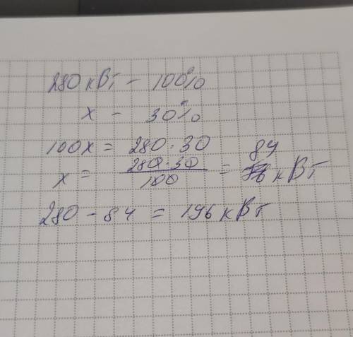 Сім'я з трьох чоловік у вересні витратил 280 кВт електроенергії а в жовтні на 30 % менше Скільки кВт