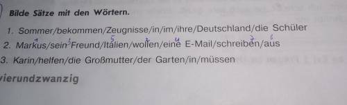 Bilde Are MIT den Wörten 1. Sommer/becommen/Zeugnisse/in/I'm/ihren/Deutschland/die Schüler2. Markus/