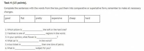 Complete the sentences with the words from the box, put them into comparative or superlative form, r