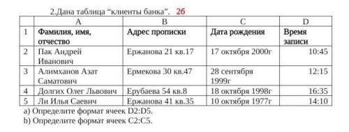 A) Определите формат ячеек D2:D5. b) Определите формат ячеек С2:С5