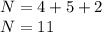 N=4+5+2\\N=11