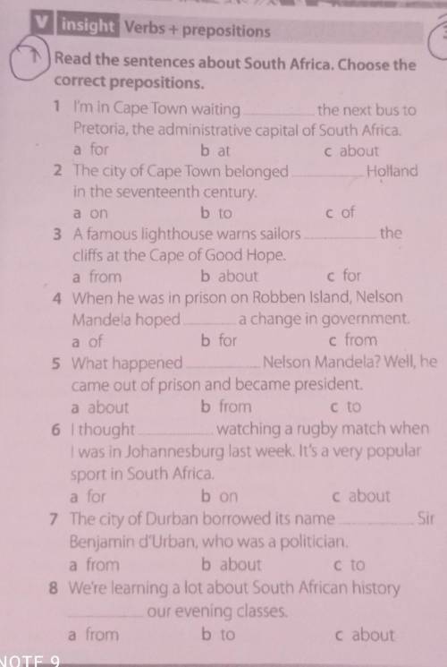 In se f 2 c of a from C for Read the sentences about South Africa. Choose the correct prepositions.