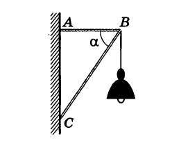 На прикрепленных к стене стержнях AB и BC (рисунок) в точке B подвешеналампа массой m. Силы, действу