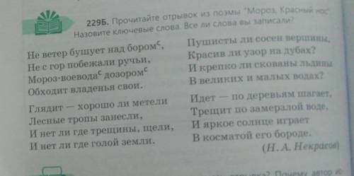 229Б. Прочитайте отрывок из поэмы Мороз, Красный ное Назовите ключевые слова. Все ли слова вы запис