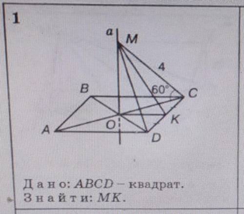 Дано: ABCD – квадрат. Знайти: МК.