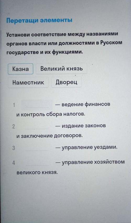 установи соответствие между названиями органов власти или должностостями в Русском государстве и их
