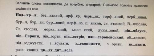 і написати до кожного слова чому саме там апостроф