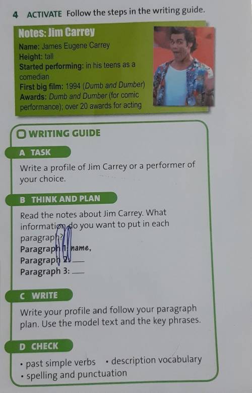 4 ACTIVATE Follow the steps in the writing guide. Notes: Jim Carrey Name: James Eugene Carrey Height
