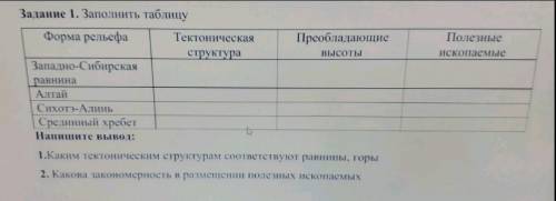 форма рельефа тектоническая структура полезные ископаемые алтай Средний хребет и западно сибирская р