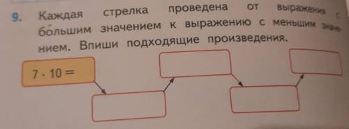 ОТ выражения с 9. Каждая стрелка проведена большим значением к выражению с меньшим знае нием. Впиши