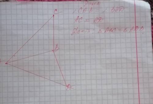 Дано: Угол CAB равен углу BAD AC равен AD Доказать: Треугольник ABC равен треугольнику ADB