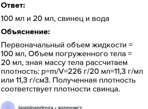 В мензурку налили неизвестную жидкость, массой 90 г. и полностью погрузили в нее твердое тело неправ