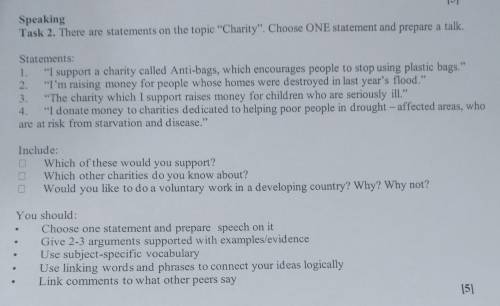 Speaking Task 2. There are statements on the topic Charity. Choose ONE statement and prepare a tal