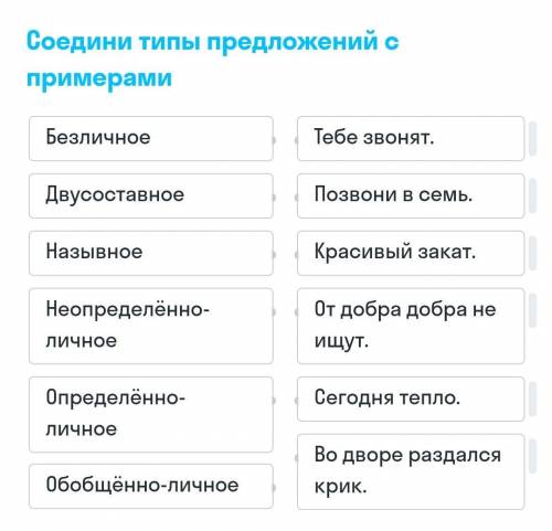 Соедините типы предложений с примерами