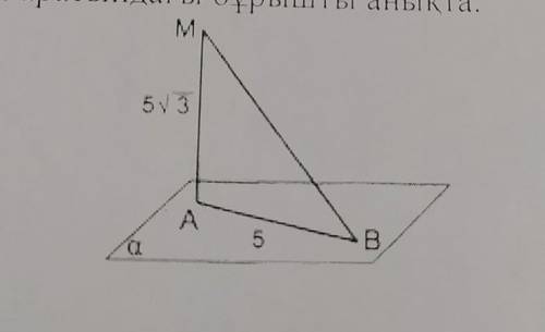 3. MB түрі а жазыктыгына перпендикуляр. Егер мВ перпендикуляры 53. келбеудин узындыгы 5 болса. МВ ме