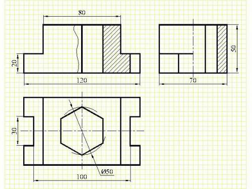 Перечерить условия задачи, построить фронтальный и профильный разрезы, соединив их с половиной вида