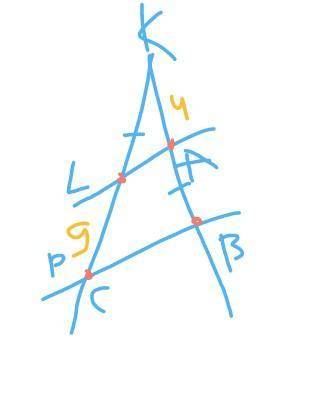 Дано: L ||p, KA=4, DC=9, KD=AB. Знайдіть AB.