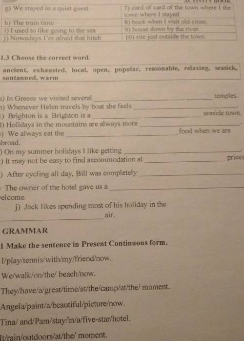 g) We stayed in a quiet guest ACTIVITY BOOK 7) card of card of the town where I the town where I sta